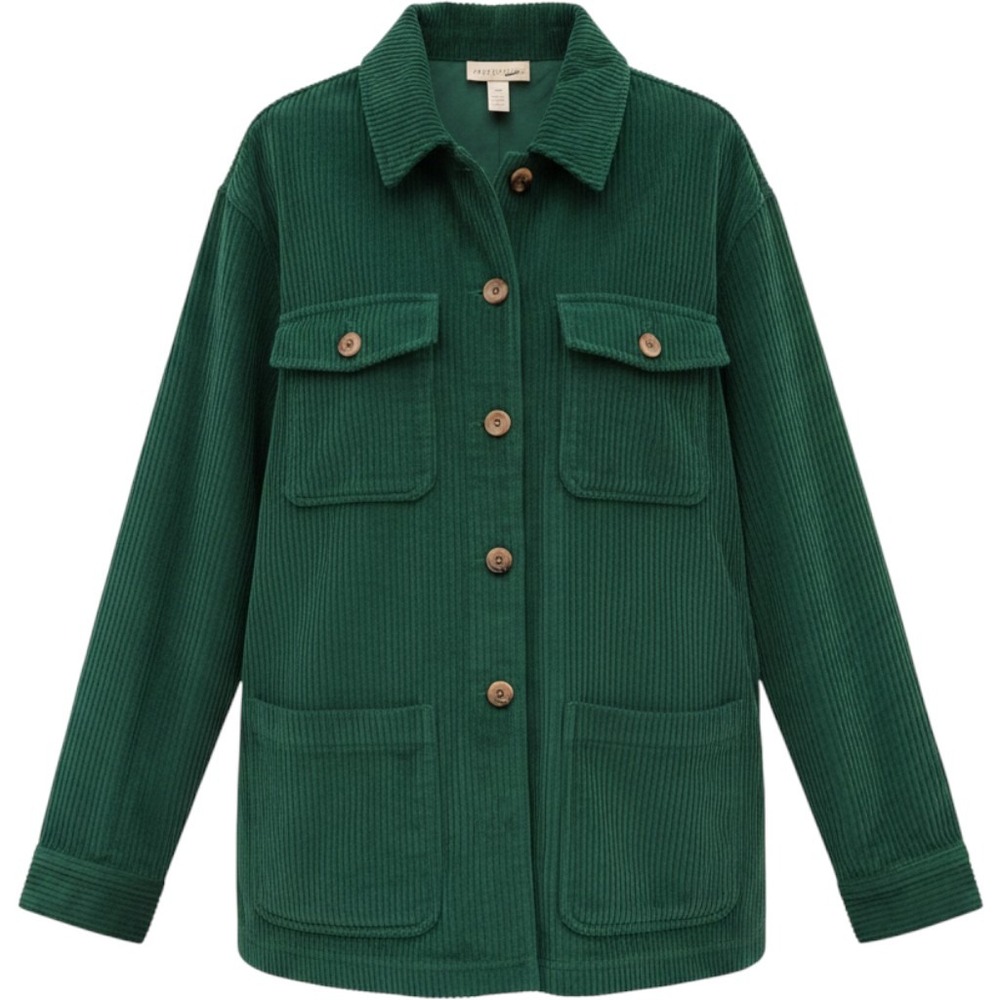 Appleseeds Womens Green Corduroy Shirt Jacket Wide Wale Button Front Size S NWT